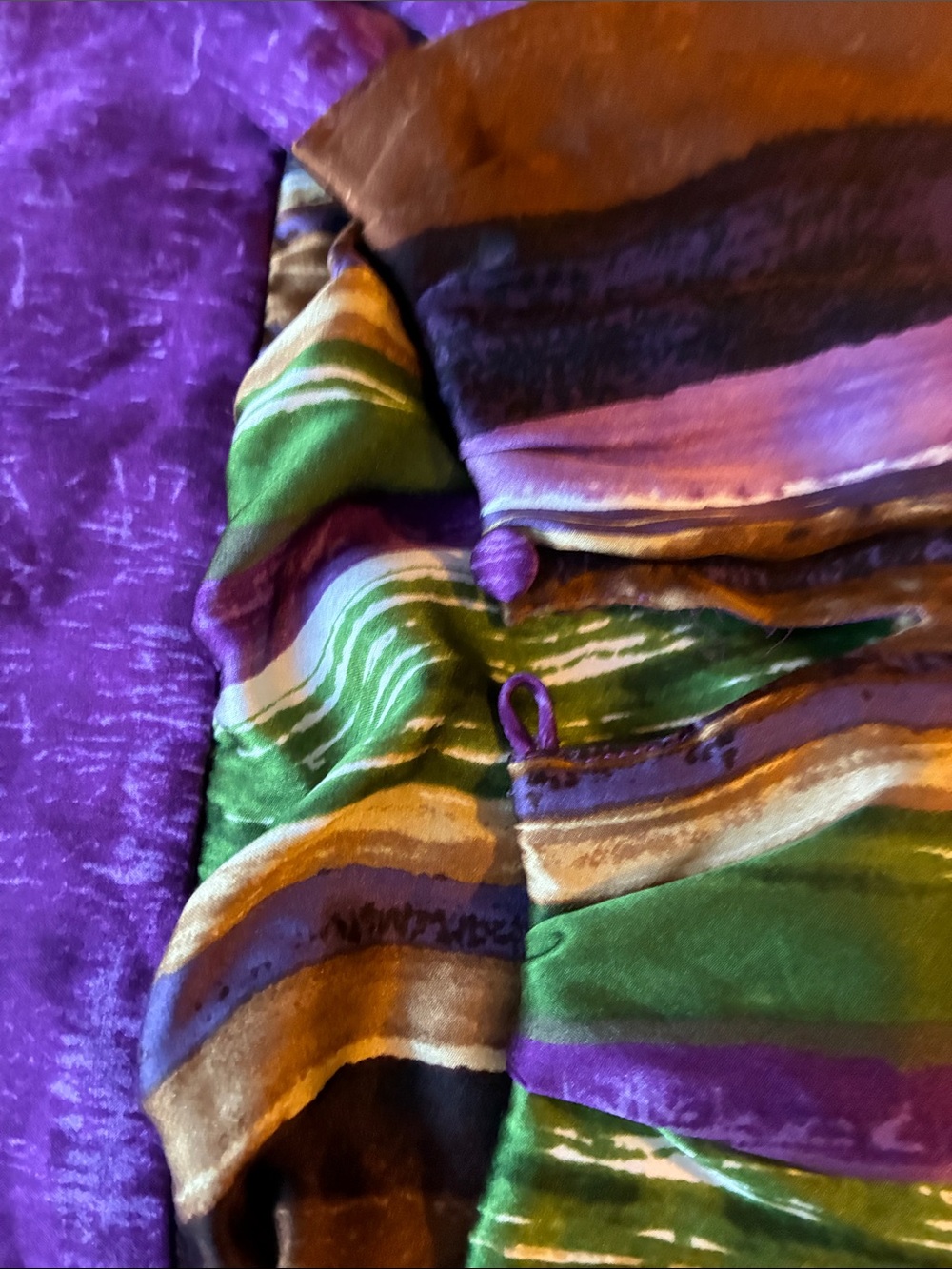 100% SILK- Ann Taylor Striped Camisole In Purple, Green & Neutrals - Picture 9 of 15